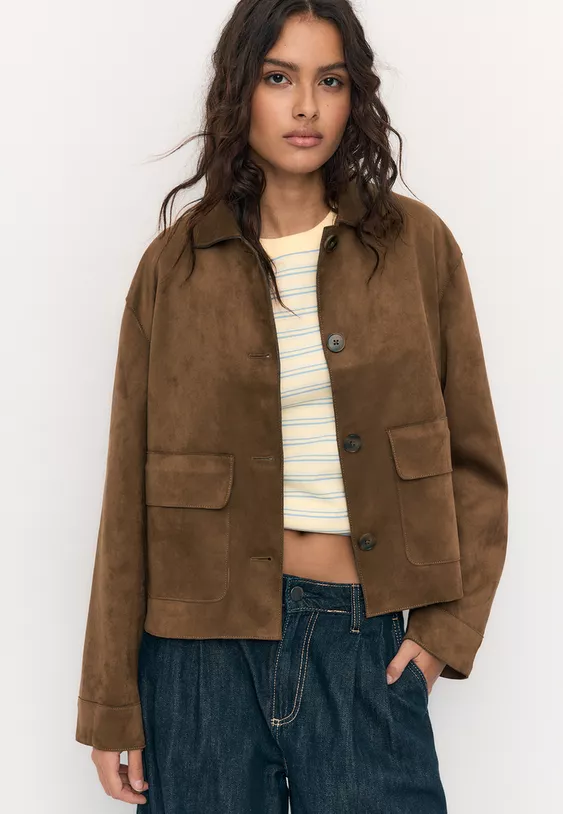 Stradivarius Faux suede jacket with pockets